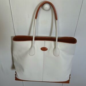 Tod’s White Canvas and patient Leather Tote Bag